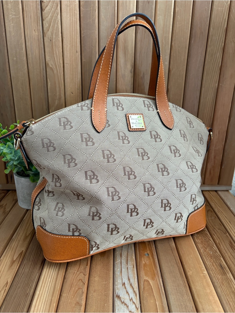 Dooney & Bourke Signature DB Jacquard Satchel Crossbody Tote Bag